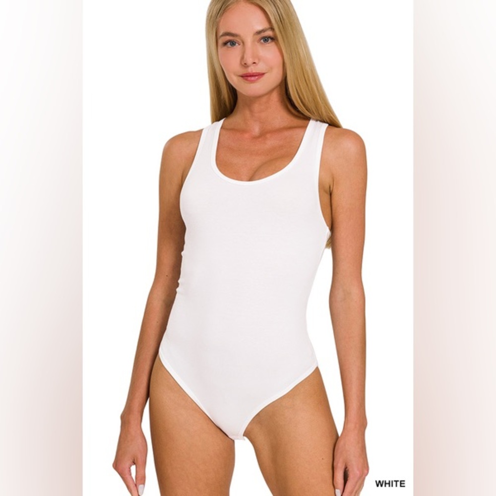 White Sleeveless Bodysuit with Handcrafted Logo